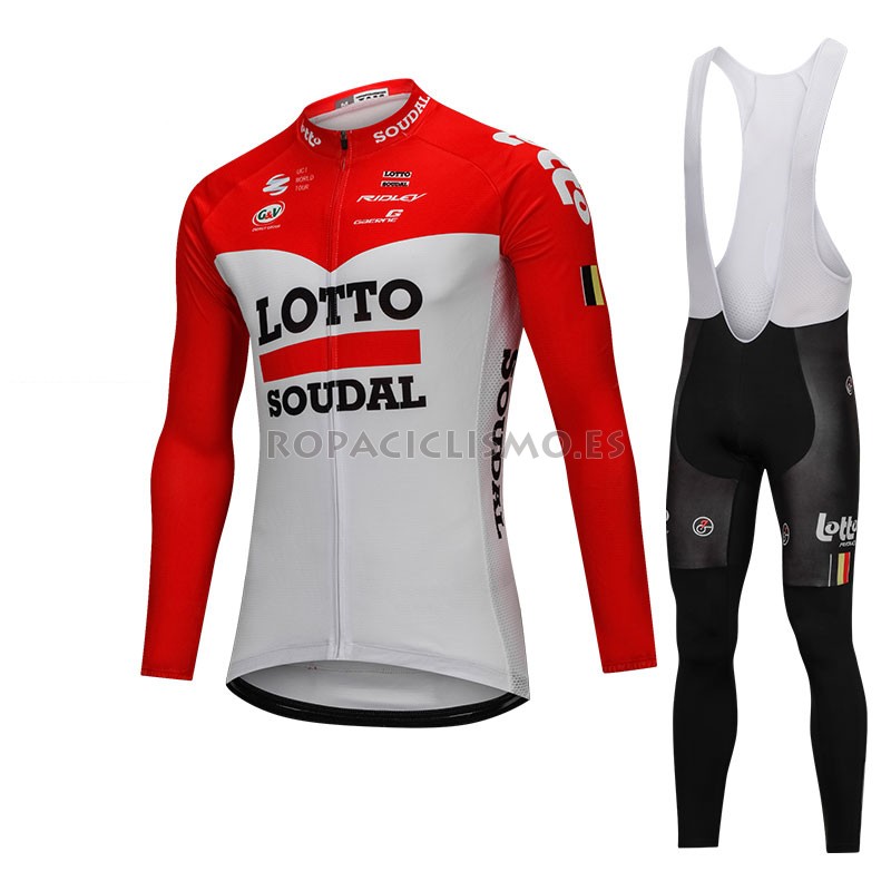 2018 Maillot Lotto Soudal Tirantes Mangas Largas Blanco Y Rojo